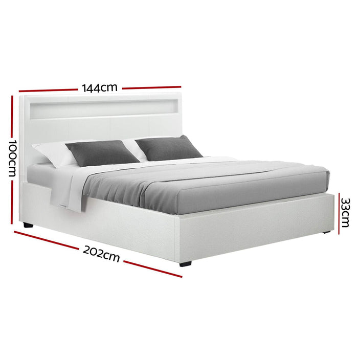Artiss Bed Frame Double Size LED Gas Lift White COLE -Home Living Store - -  
