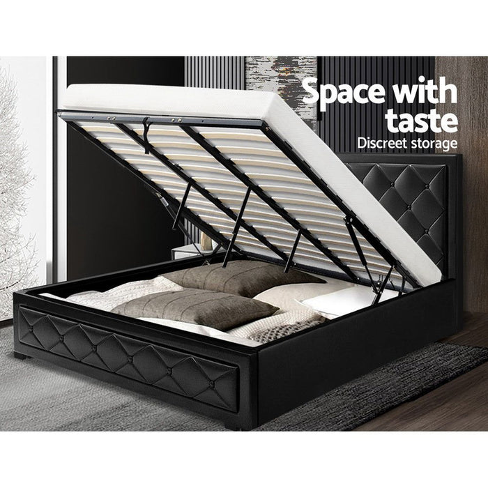 Artiss Bed Frame King Size Gas Lift Black TIYO -Home Living Store - -  