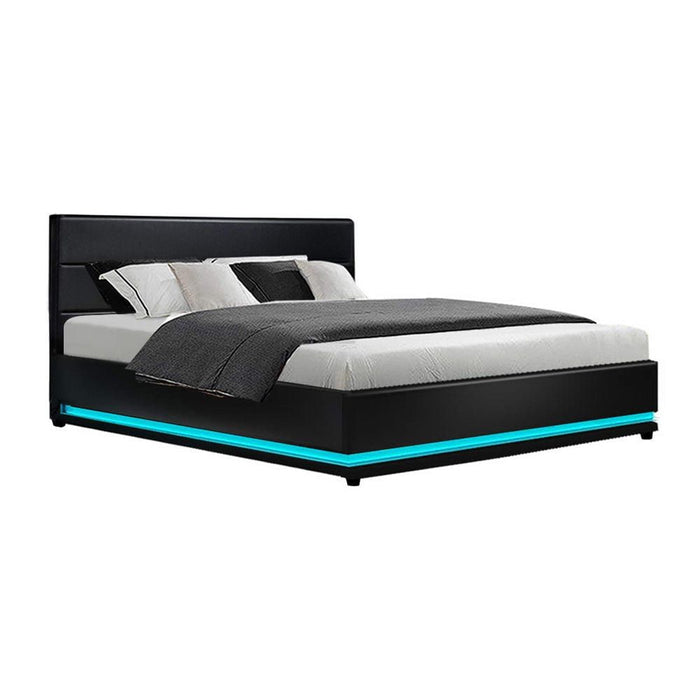 Artiss Bed Frame King Size LED Gas Lift Black LUMI -Home Living Store - -  