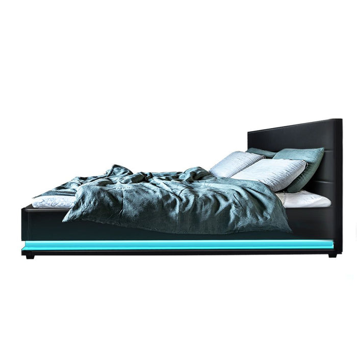 Artiss Bed Frame King Size LED Gas Lift Black LUMI -Home Living Store - -  