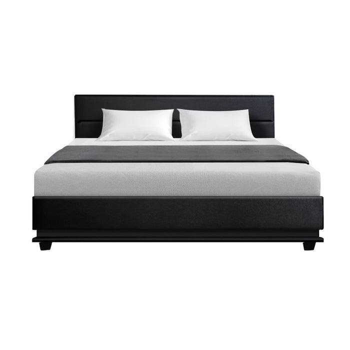 Artiss Bed Frame King Size LED Gas Lift Black LUMI -Home Living Store - -  
