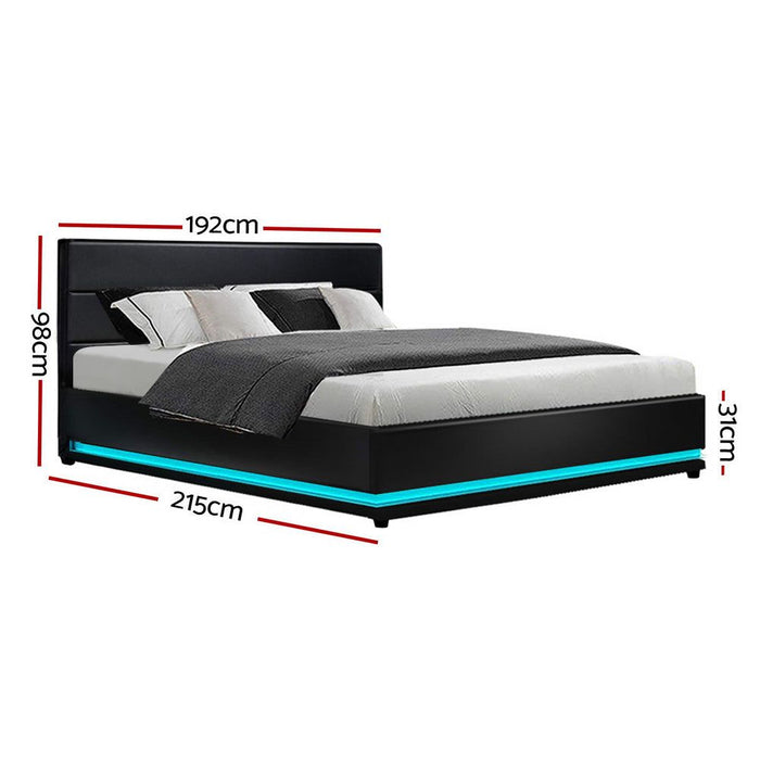 Artiss Bed Frame King Size LED Gas Lift Black LUMI -Home Living Store - -  