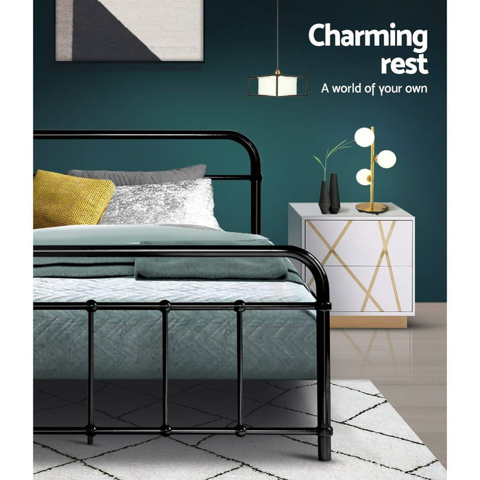 Artiss Bed Frame Metal Frames LEO - King Single(Black) -Home Living Store - -  