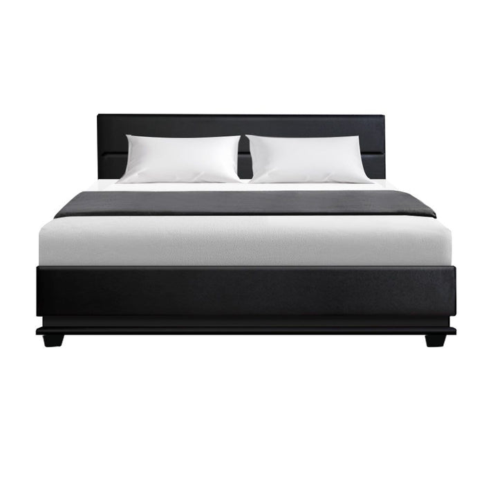 Artiss Bed Frame Queen Size LED Gas Lift Black LUMI -Home Living Store - -  