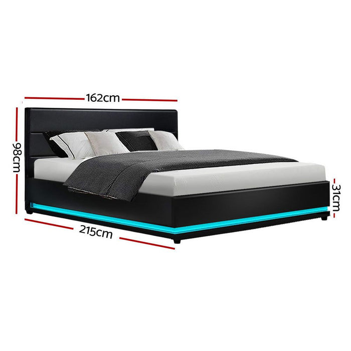 Artiss Bed Frame Queen Size LED Gas Lift Black LUMI -Home Living Store - -  