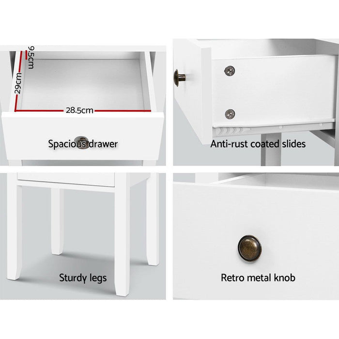 Artiss Bedside Table 1 Drawer - BOW White -Home Living Store - -  
