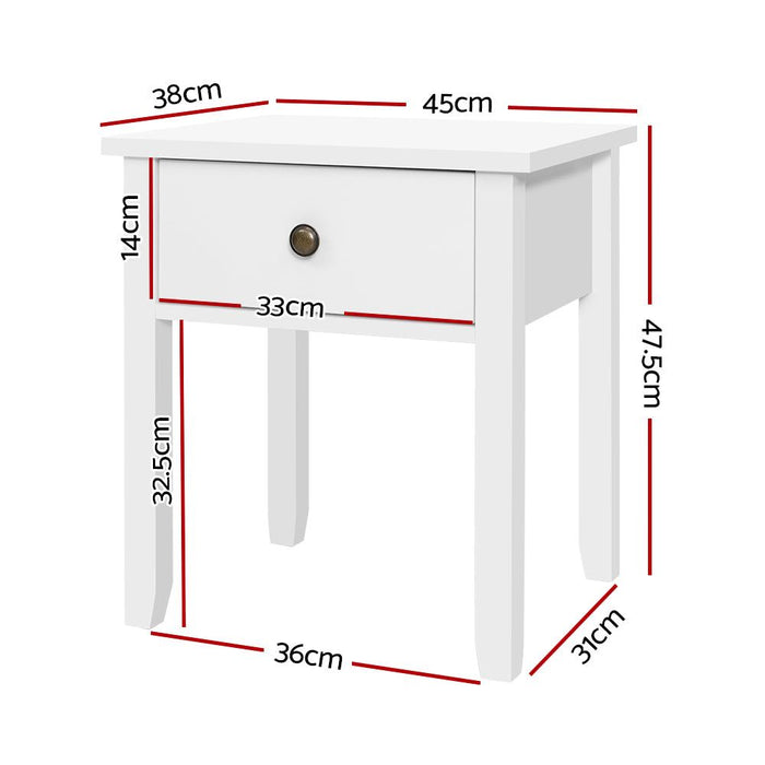 Artiss Bedside Table 1 Drawer - BOW White -Home Living Store - -  