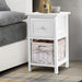 Artiss Bedside Table 1 Drawer with Basket Rustic White X2 -Home Living Store - -  
