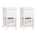 Artiss Bedside Table 1 Drawer with Basket Rustic White X2 -Home Living Store - -  