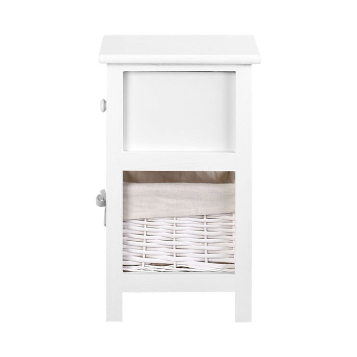 Artiss Bedside Table 1 Drawer with Basket Rustic White X2 -Home Living Store - -  