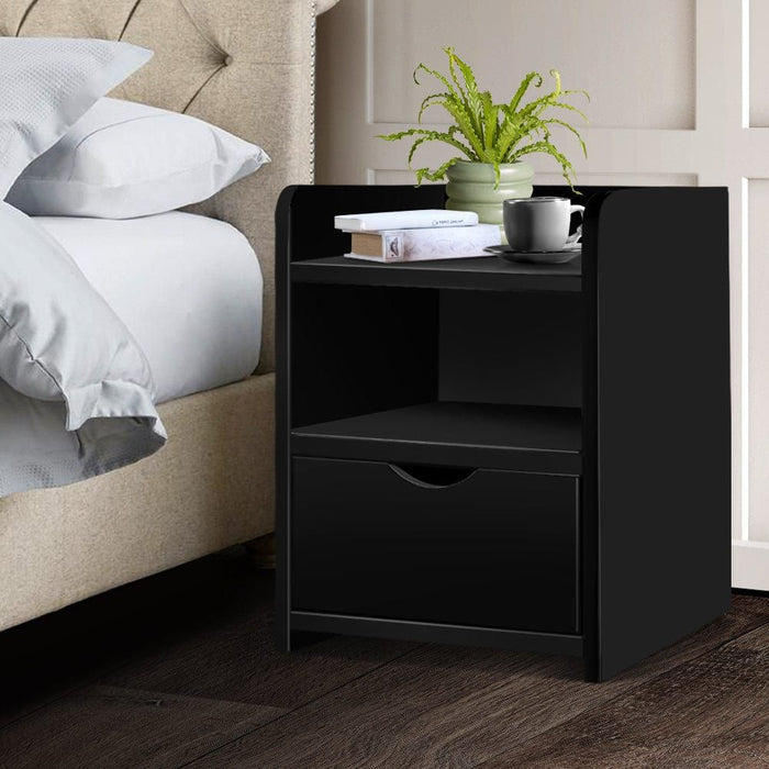 Artiss Bedside Table 1 Drawer with Shelf - FARA Black -Home Living Store - -  