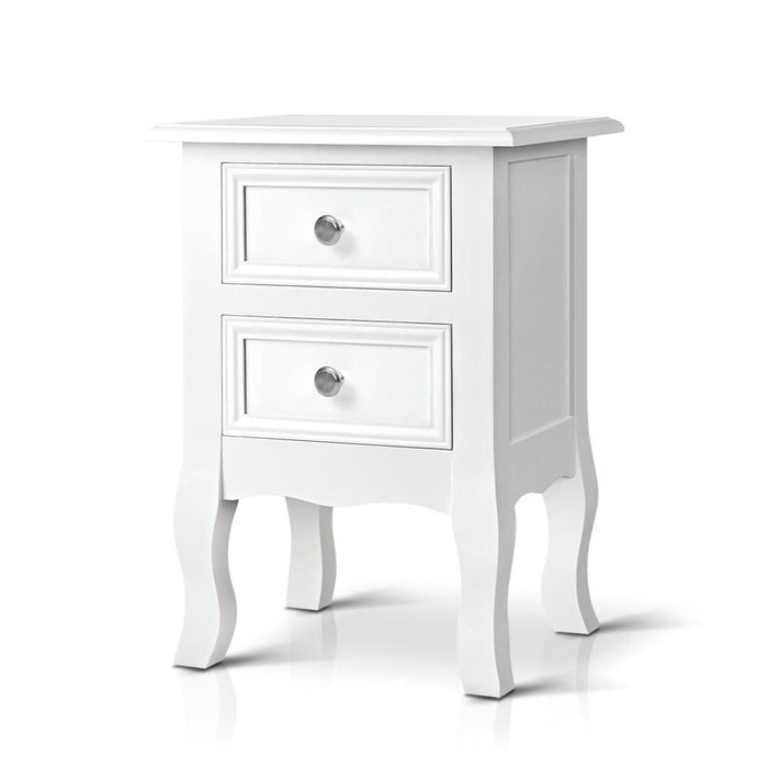 Artiss Bedside Table 2 Drawers - BISSET White -Home Living Store - -  
