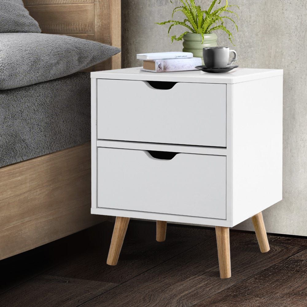 Artiss Bedside Table 2 Drawers BODEN White Home Living Store
