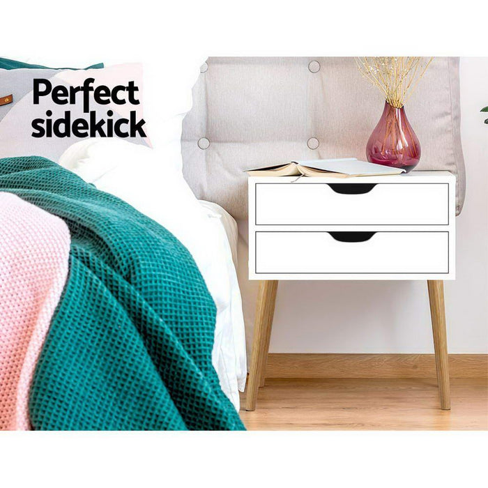 Artiss Bedside Table 2 Drawers - BODIE White -Home Living Store - -  