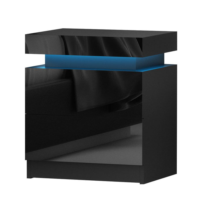 Artiss Bedside Table LED 2 Drawers Lift-up Storage - COLEY Black -Home Living Store - -  