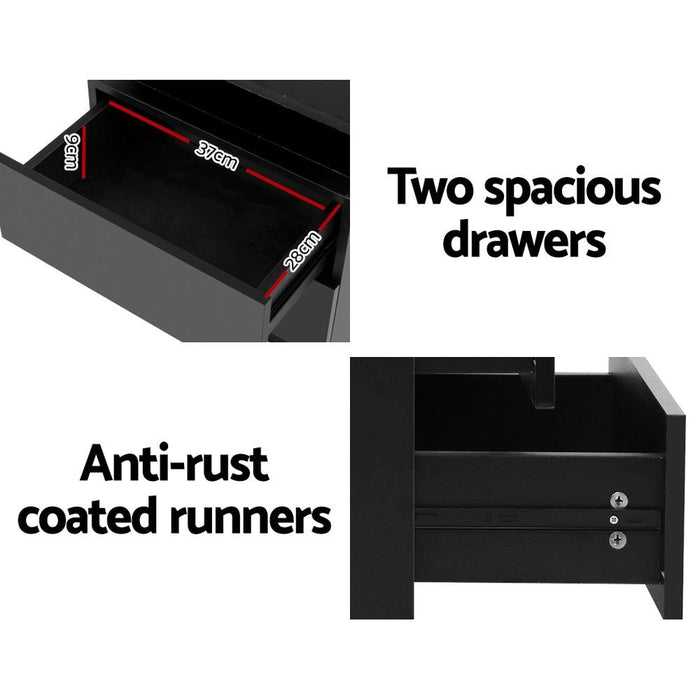 Artiss Bedside Table LED 2 Drawers Lift-up Storage - COLEY Black -Home Living Store - -  