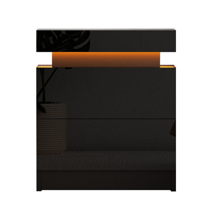 Artiss Bedside Table LED 2 Drawers Lift-up Storage - COLEY Black -Home Living Store - -  