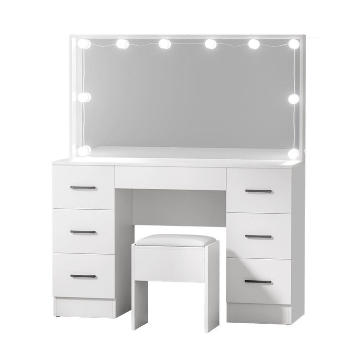 Artiss Dressing Table Set Stool 10 Led Bulbs White Debbie -Home Living Store - -  