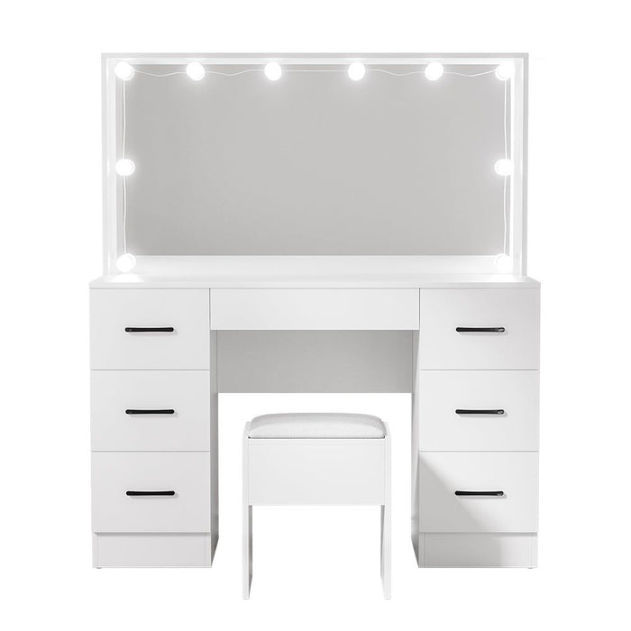 Artiss Dressing Table Set Stool 10 Led Bulbs White Debbie -Home Living Store - -  