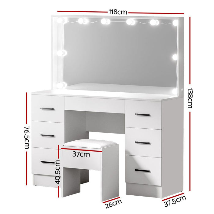 Artiss Dressing Table Set Stool 10 Led Bulbs White Debbie -Home Living Store - -  