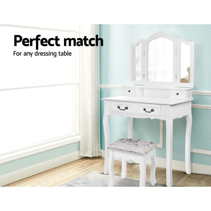 Artiss Dressing Table Stool Bedroom White Make Up Chair Fabric Furniture -Home Living Store - -  