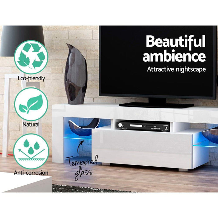 Artiss Entertainment Unit TV Cabinet LED 130cm White Elo -Home Living Store - -  