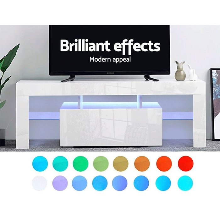 Artiss Entertainment Unit TV Cabinet LED 130cm White Elo -Home Living Store - -  