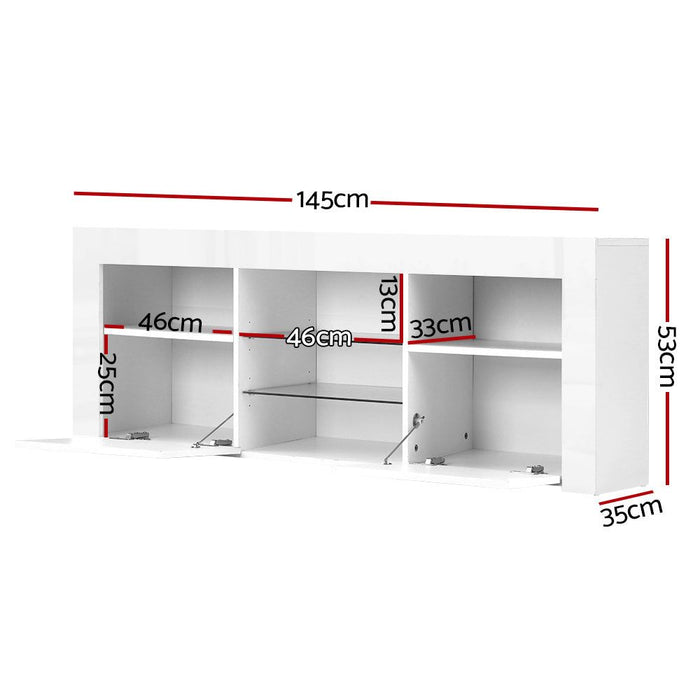 Artiss Entertainment Unit TV Cabinet LED 145cm White Angus -Home Living Store - -  