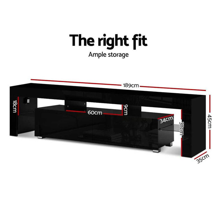Artiss Entertainment Unit TV Cabinet LED 189cm Black Elo -Home Living Store - -  