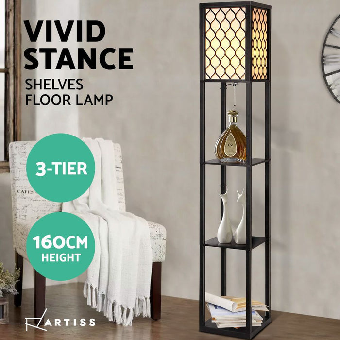 Artiss Floor Lamp Storage Shelf LED Lamps Vintage Standing Reading Light Bedroom -Home Living Store - -  