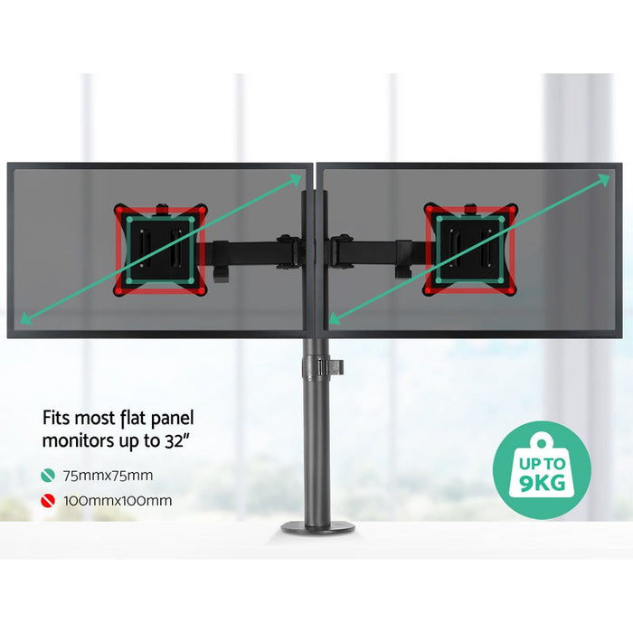 Artiss Monitor Arm Mount Dual 32" Black -Home Living Store - -  