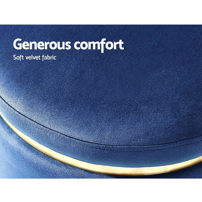 Artiss Ottoman Foot Stool Round Velvet Navy -Home Living Store - -  