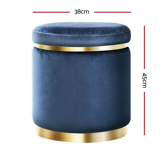 Artiss Ottoman Foot Stool Round Velvet Navy -Home Living Store - -  