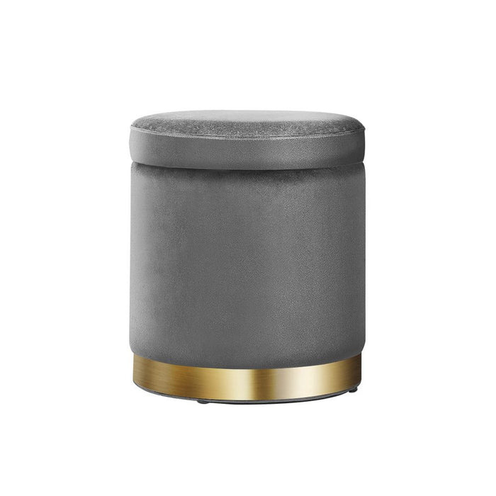 Artiss Ottoman Storage Foot Stool Round Velvet Charcoal -Home Living Store - -  