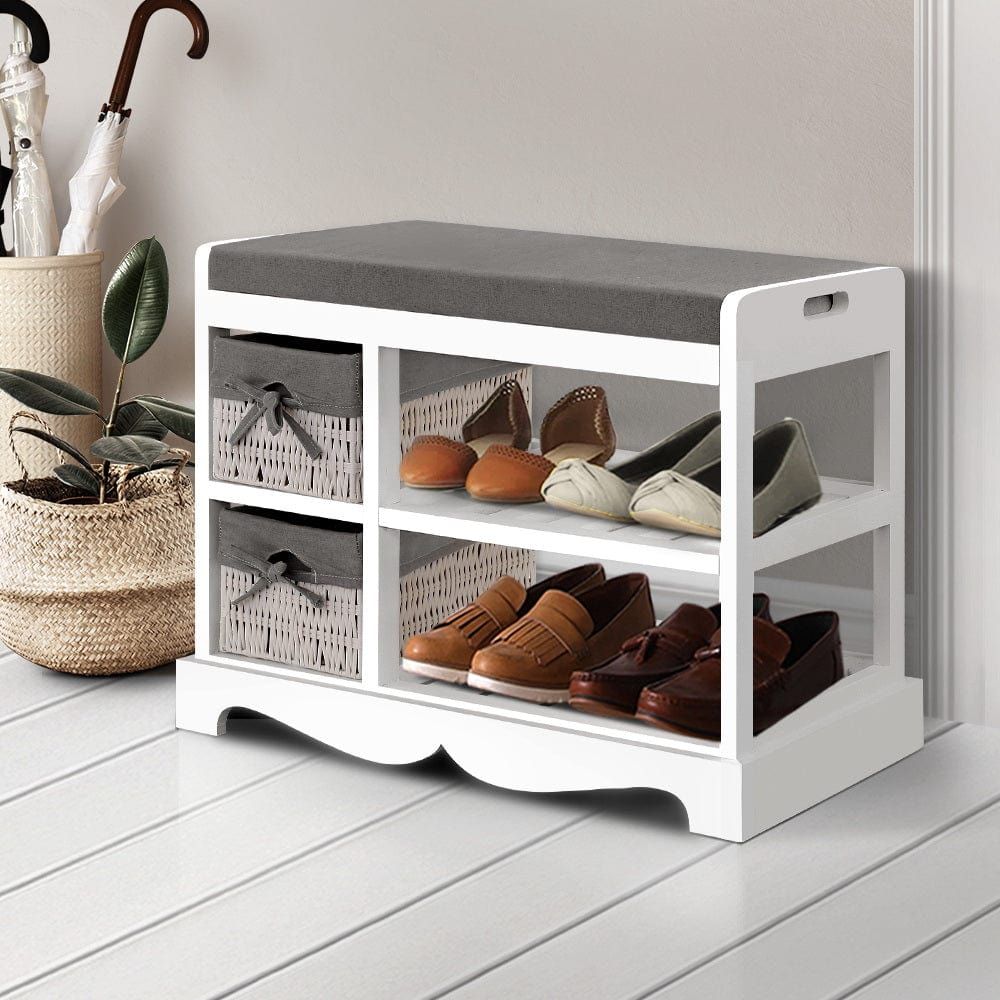 Artiss Shoe Cabinet Bench Rack Wooden Storage Organiser Shelf Stool 2 Home Living Store