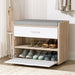 Artiss Shoe Cabinet Bench Shoes Storage Organiser Rack Fabric Seat Wooden Cupboard Up to 8 pairs -Home Living Store - -  