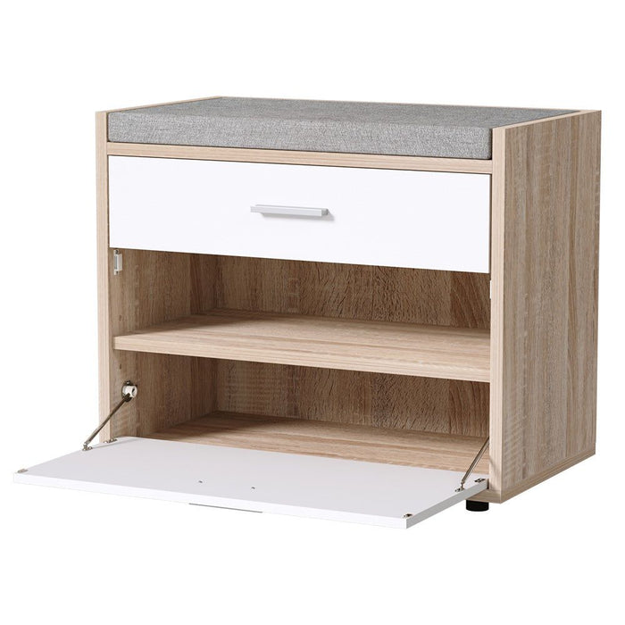 Artiss Shoe Cabinet Bench Shoes Storage Organiser Rack Fabric Seat Wooden Cupboard Up to 8 pairs -Home Living Store - -  