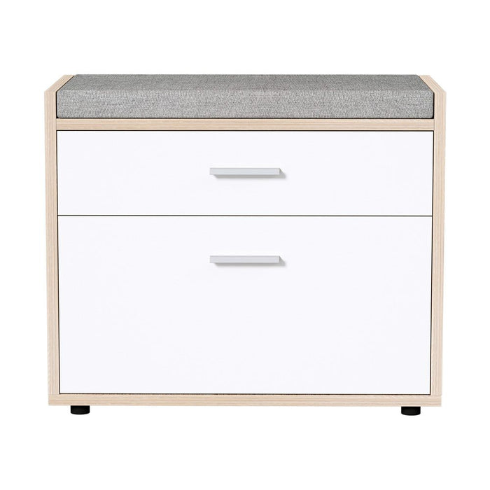 Artiss Shoe Cabinet Bench Shoes Storage Organiser Rack Fabric Seat Wooden Cupboard Up to 8 pairs -Home Living Store - -  