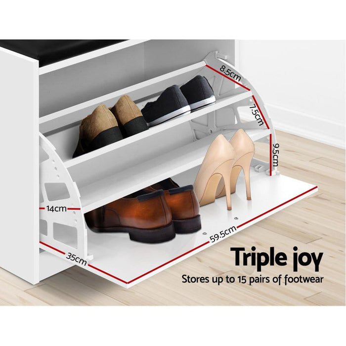 Artiss Shoe Cabinet Bench Shoes Storage Rack Organiser Drawer White 15 Pairs -Home Living Store - -  
