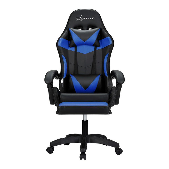 Artiss Six Point Massage Gaming Office Chair 7 LED Footrest Blue -Home Living Store - -  