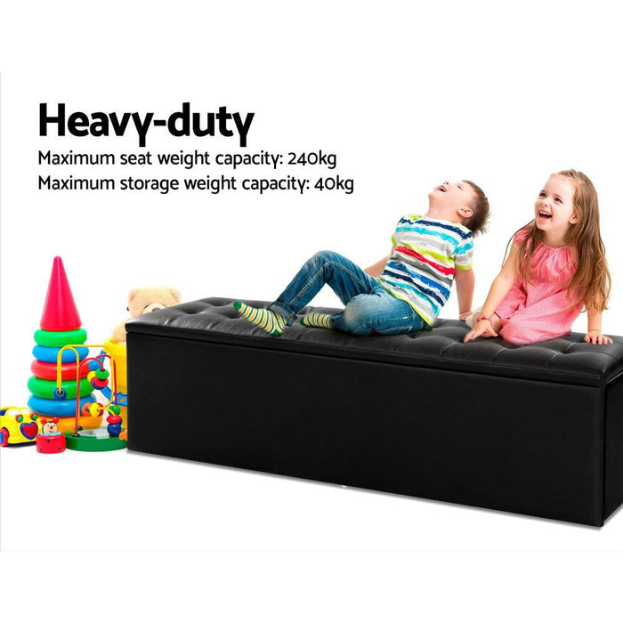 Artiss Storage Ottoman Blanket Box 140cm Leather Black -Home Living Store - -  