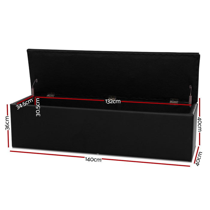 Artiss Storage Ottoman Blanket Box 140cm Leather Black -Home Living Store - -  