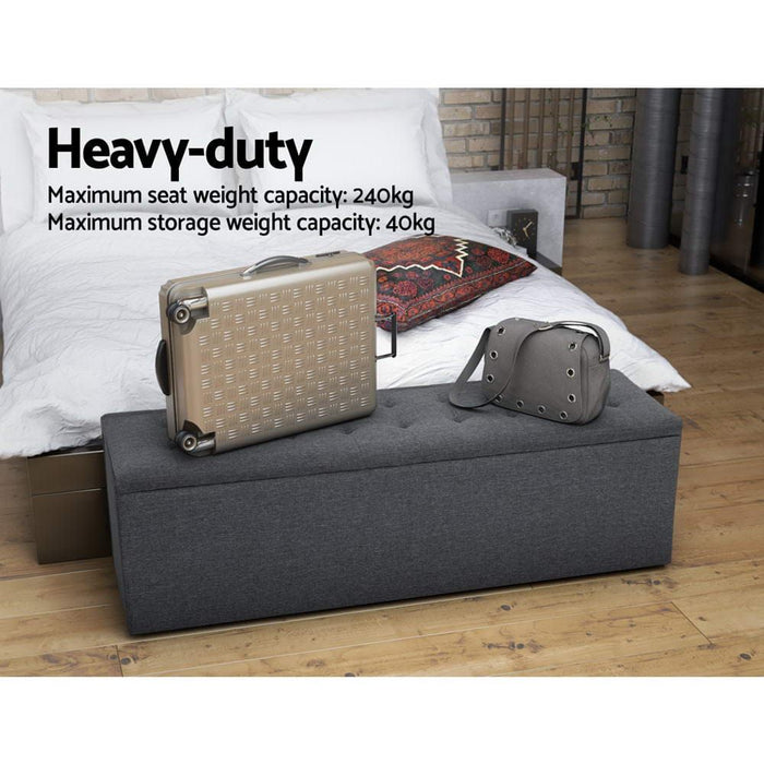 Artiss Storage Ottoman Blanket Box 140cm Linen Dark Grey -Home Living Store - -  