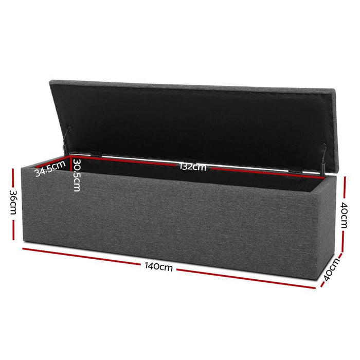 Artiss Storage Ottoman Blanket Box 140cm Linen Dark Grey -Home Living Store - -  