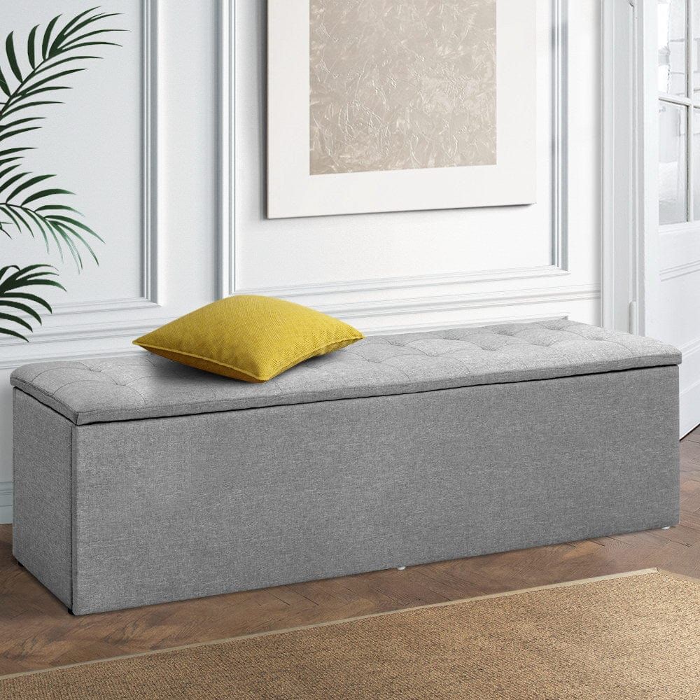 Artiss Storage Ottoman Blanket Box 140cm Linen Grey Home Living Store