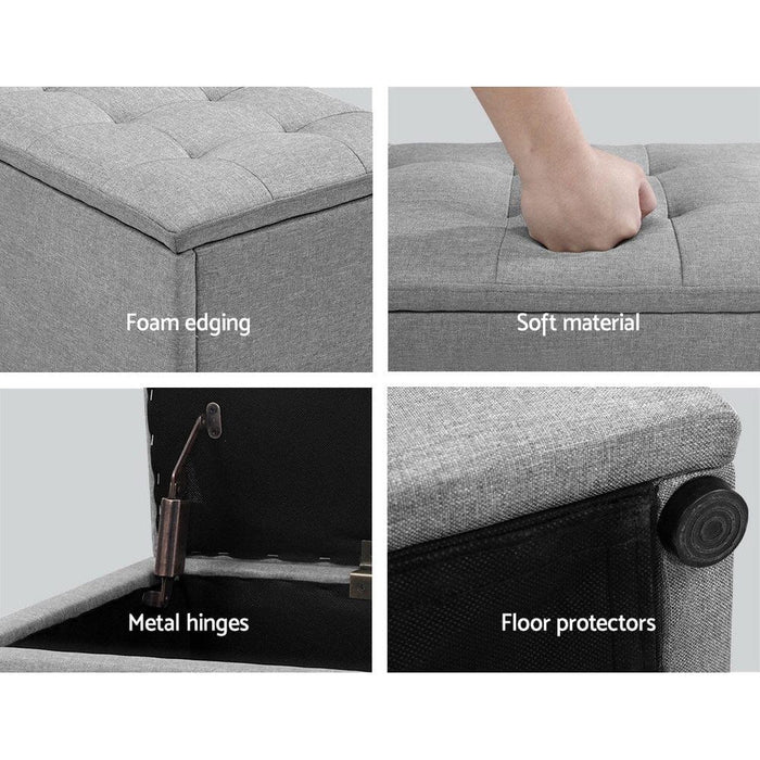 Artiss Storage Ottoman Blanket Box 140cm Linen Grey -Home Living Store - -  