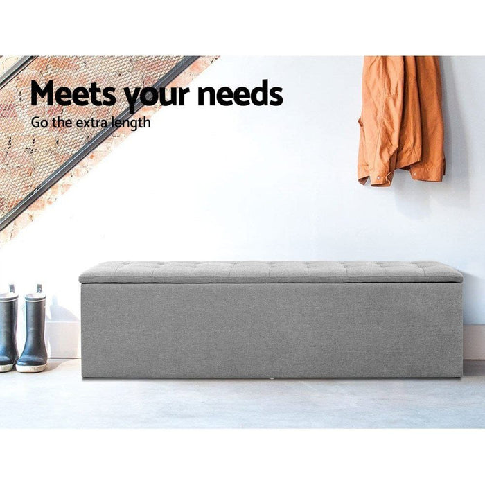 Artiss Storage Ottoman Blanket Box 140cm Linen Grey -Home Living Store - -  