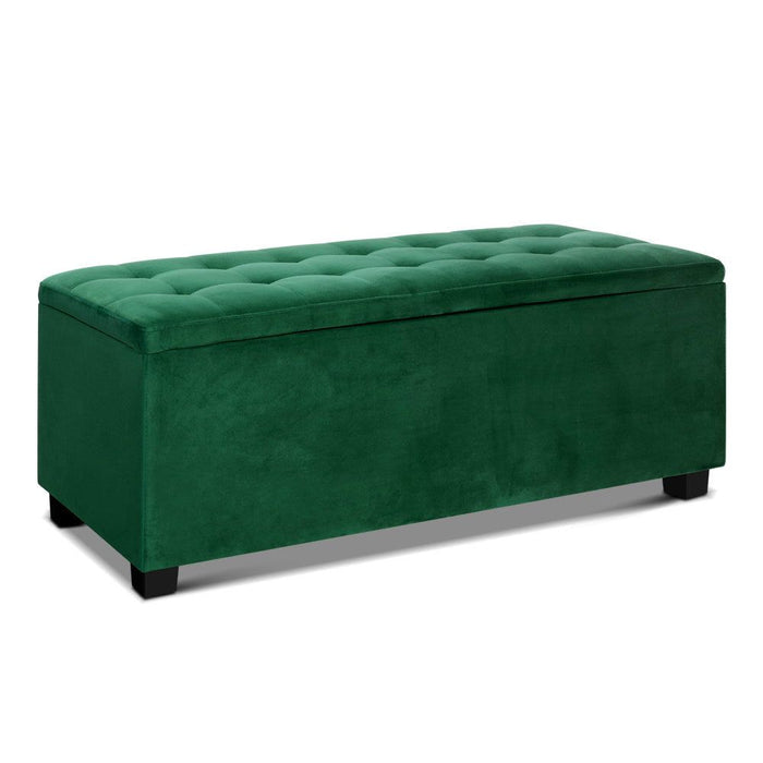 Artiss Storage Ottoman Blanket Box 140cm Velvet Green -Home Living Store - -  