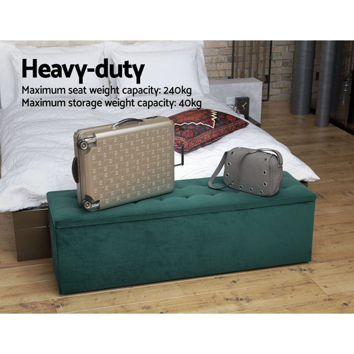 Artiss Storage Ottoman Blanket Box 140cm Velvet Green Home Living Store