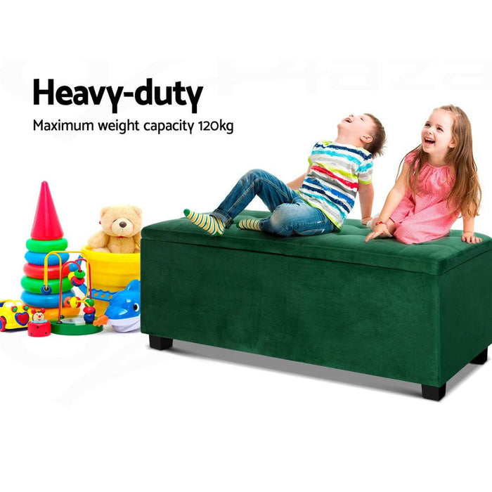 Artiss Storage Ottoman Blanket Box 140cm Velvet Green -Home Living Store - -  